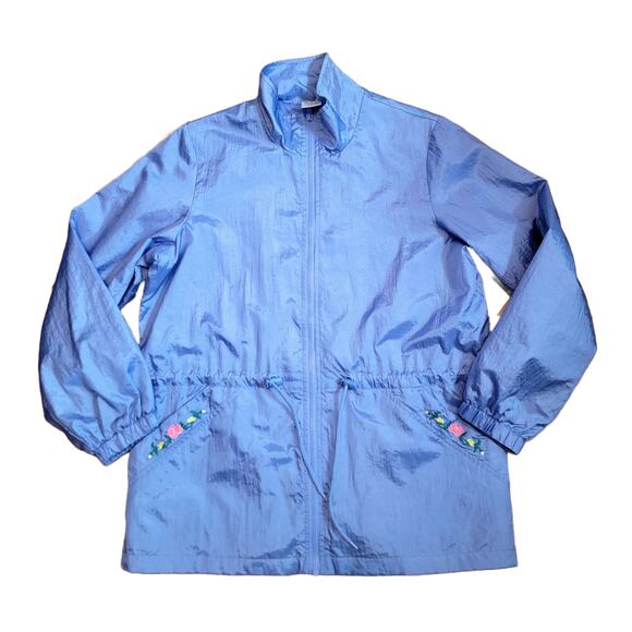 Vintage Periwinkle Blue Purple Embroidered Floral Windbreaker Jacket Size M - Picture 2 of 6